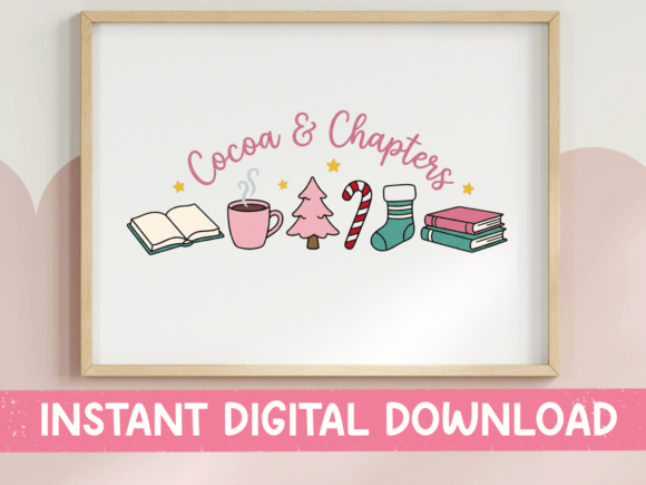 Cocoa and Chapters Christmas Reader Graphics for T-Shirt Designs
