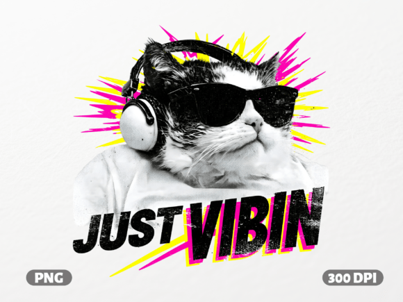 Just Vibin Cat Headphones PNG for Graphics