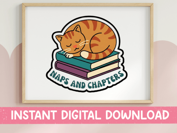 Naps and Chapters Cat Book Sticker: Graphics for T-Shirt Designs