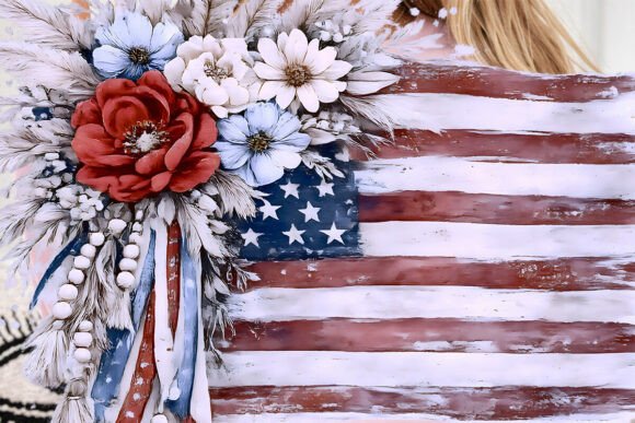 Patriotic Boho Floral Flag PNG for Graphics