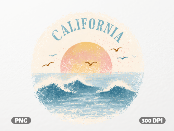 Retro California Beach Sunset PNG for T-Shirt Designs