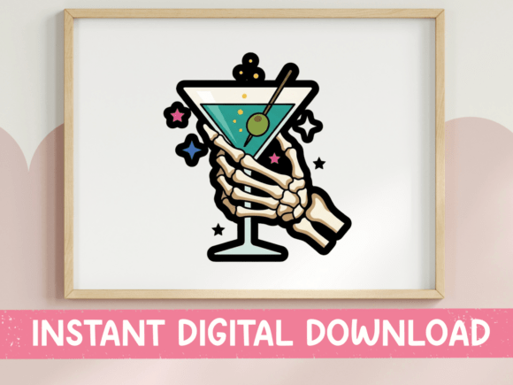 Skeleton Hand Martini Graphics for T-Shirt Designs