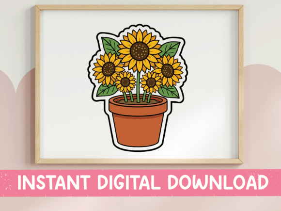Sunflower Pot Sticker Floral Graphics for T-Shirt Designs